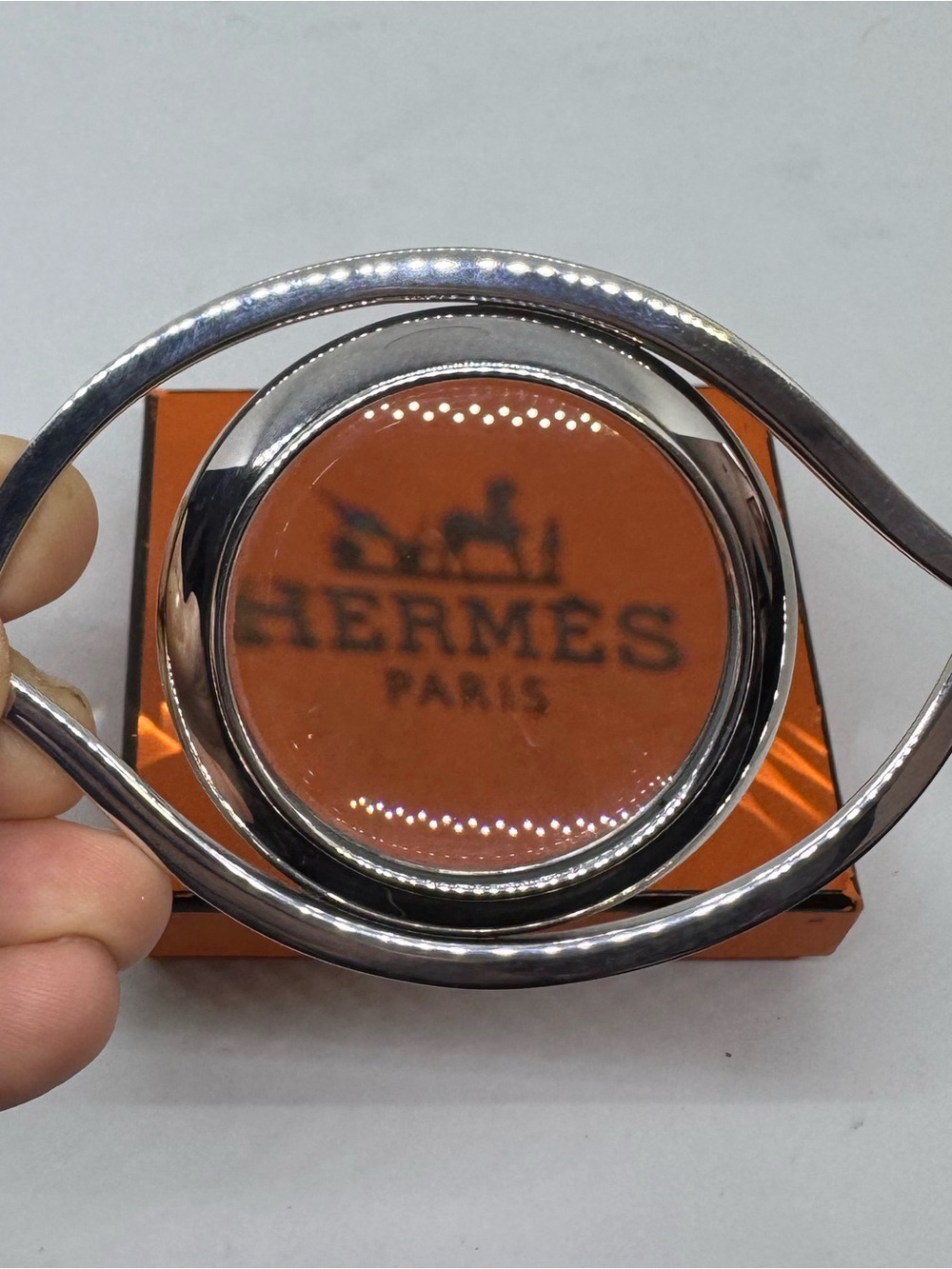 Hermès Paris Eye Motif Silver Tone Magnifying Glass Desk Object w/ Box France 🇫🇷